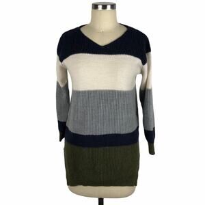 CHOCOL‎ RAFFINE Multi Color Striped V-Neck Sweater Acrylic Blend Size Small
